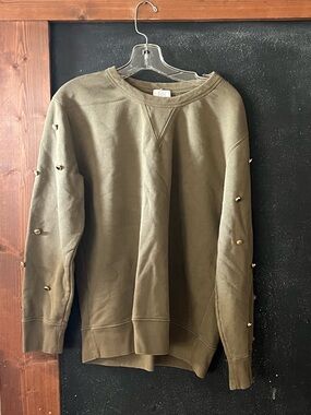 Escada Olive pullover Crewneck Sweater with Sleeve Studs size L euc